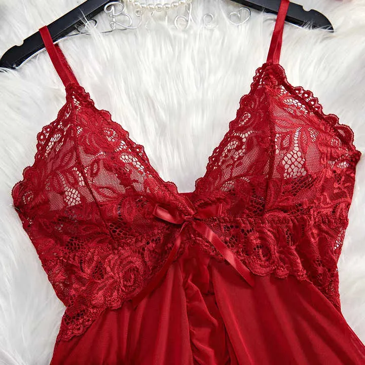 ملابس داخلية شفافة حمراء مثيرة ملابس داخلية نسائية ملابس نوم  Sexy Red Transparent Lingerie Women's Underwear Lace