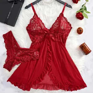ملابس داخلية شفافة حمراء مثيرة ملابس داخلية نسائية ملابس نوم  Sexy Red Transparent Lingerie Women's Underwear Lace
