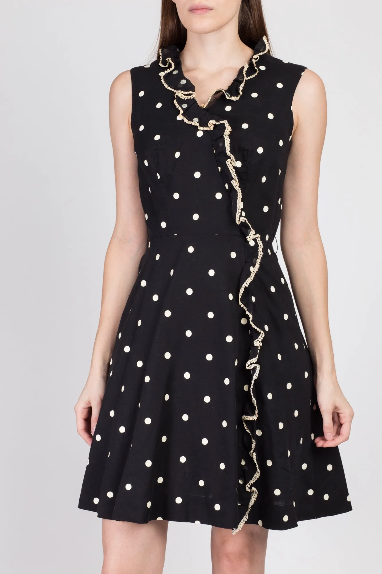 60s Black & White Polka Dot Dress - Extra Small