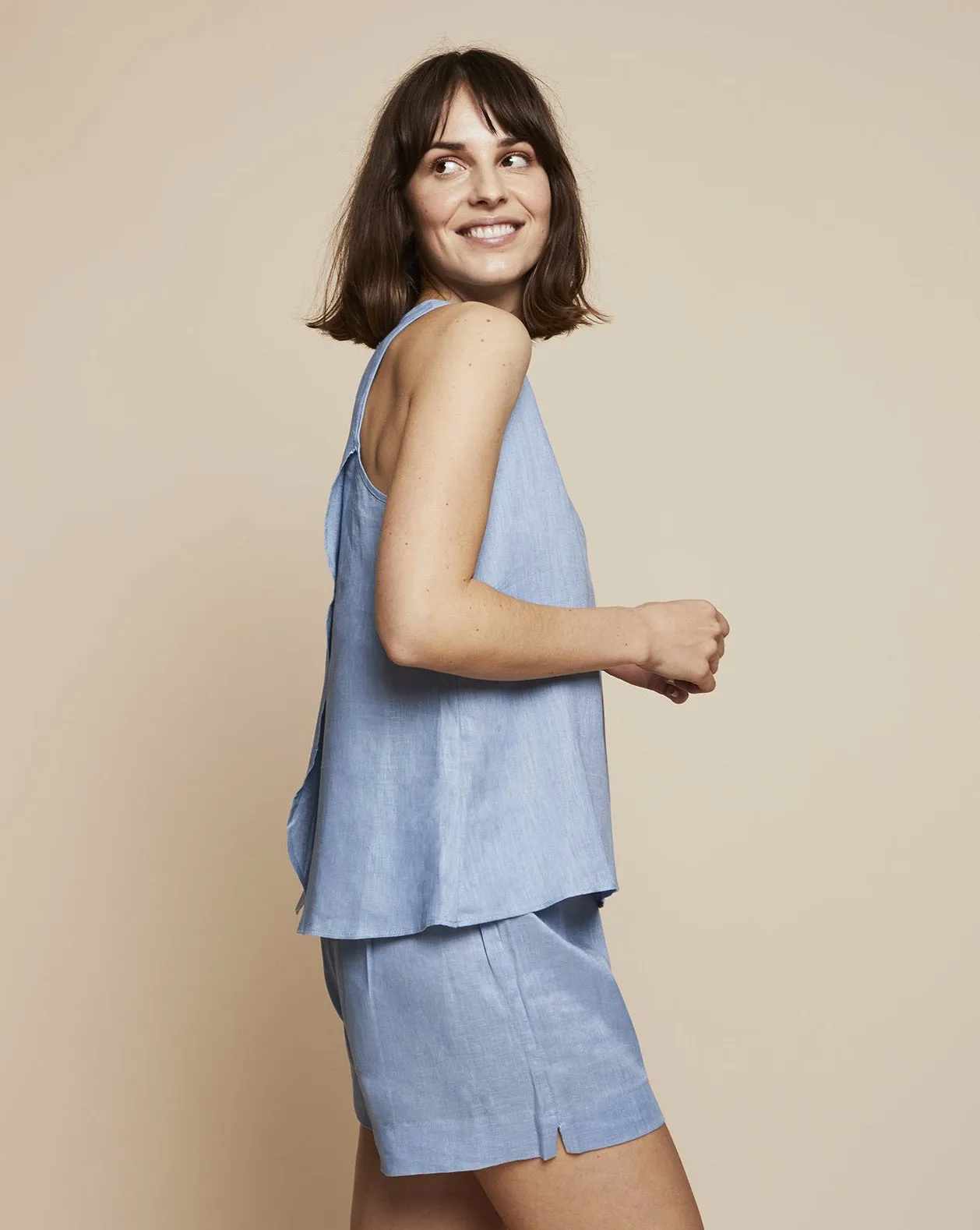 Alexandra Linen Pyjama in Candy Blue - Shorts