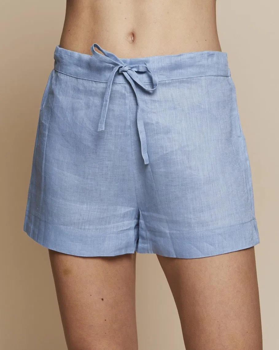 Alexandra Linen Pyjama in Candy Blue - Shorts