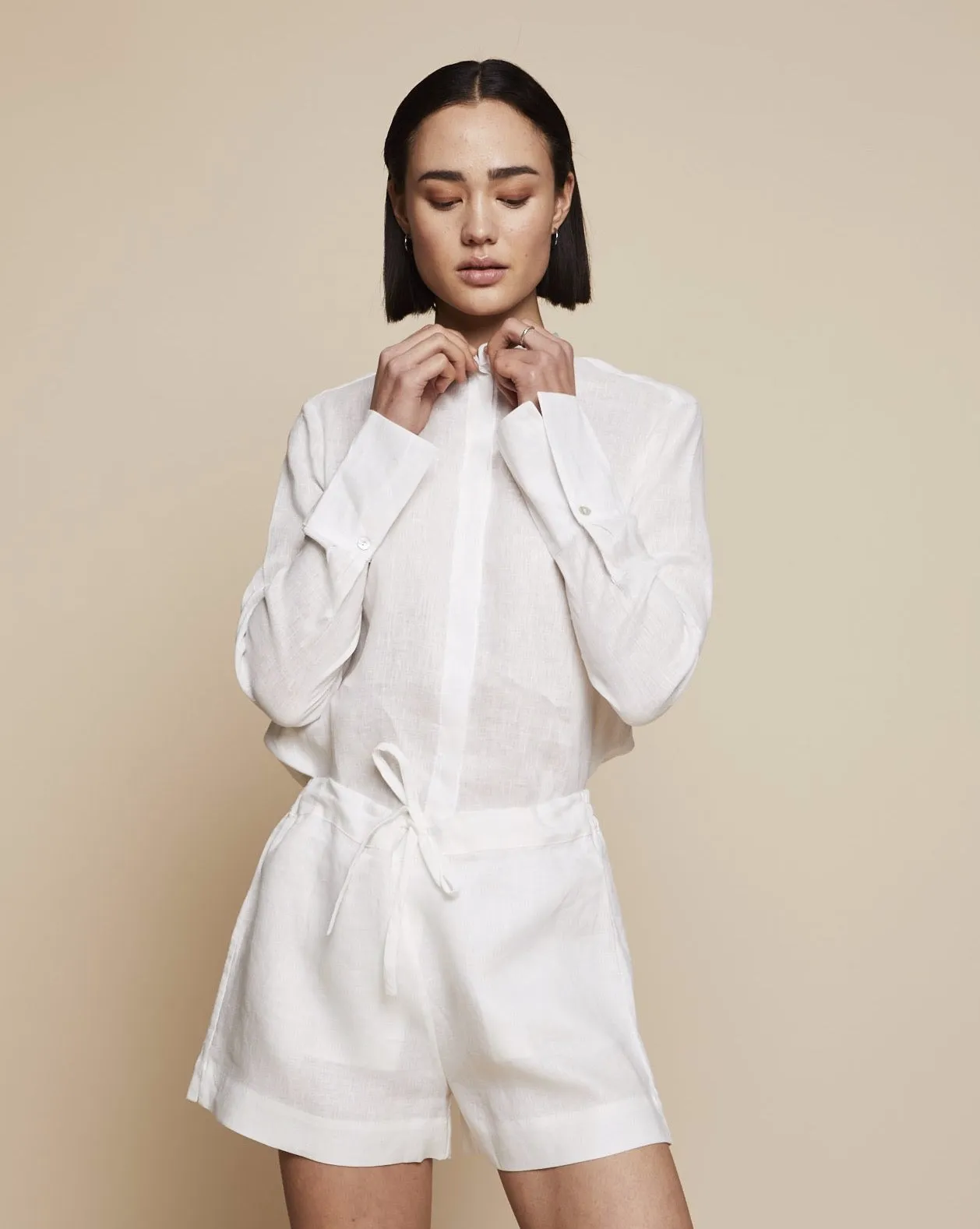 Alexandra Linen Pyjama in Moonlight White - Shorts