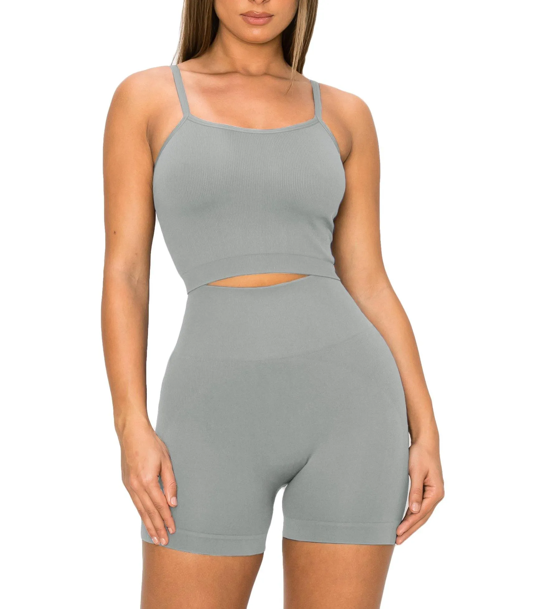 ALWAYS Women's Seamless 2 Piece Set - High Waisted Yoga Bike Workout Shorts and Cami Cropped Tank Top