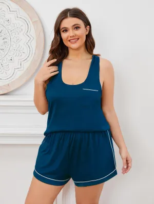 *APP EXCLUSIVE* Contrast Piping Racerback Tank and Shorts Lounge Set