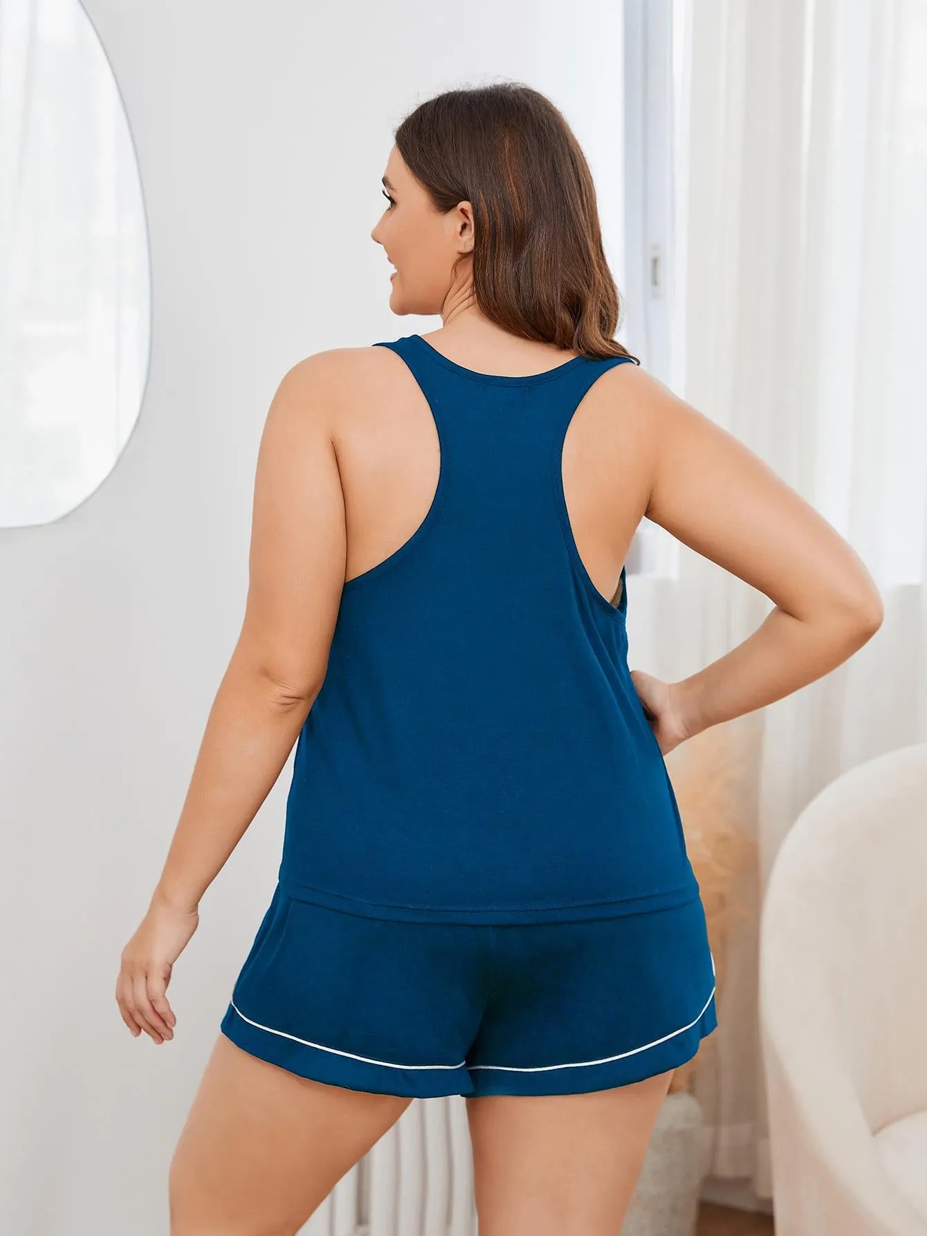 *APP EXCLUSIVE* Contrast Piping Racerback Tank and Shorts Lounge Set