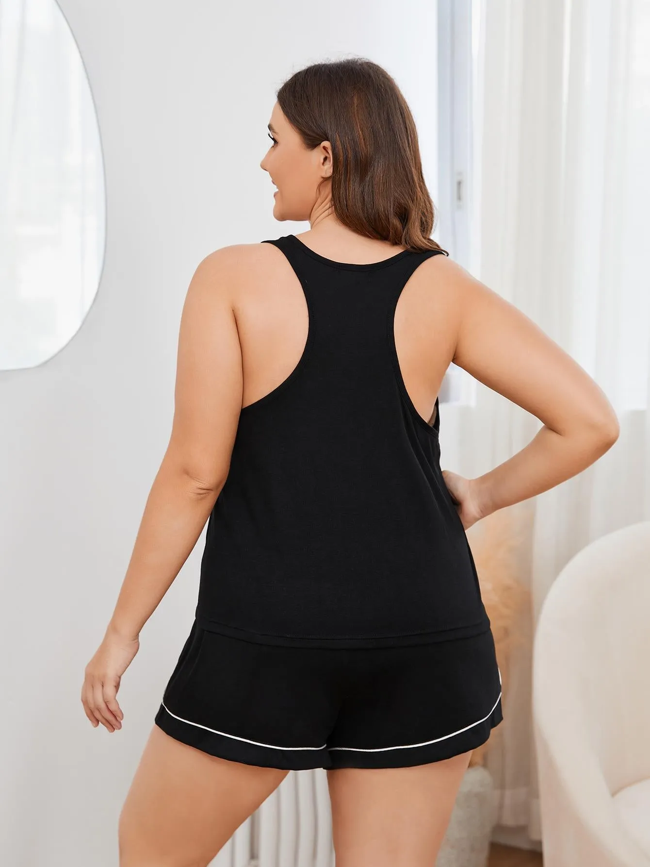*APP EXCLUSIVE* Contrast Piping Racerback Tank and Shorts Lounge Set