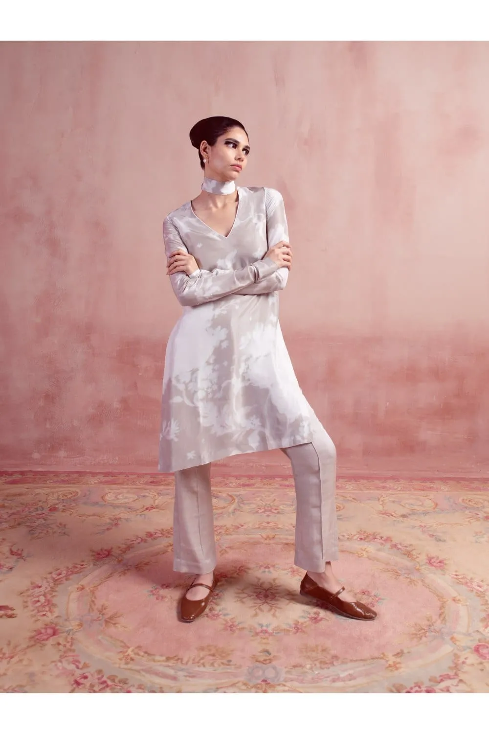 Ash Grey Printed Kurta Set