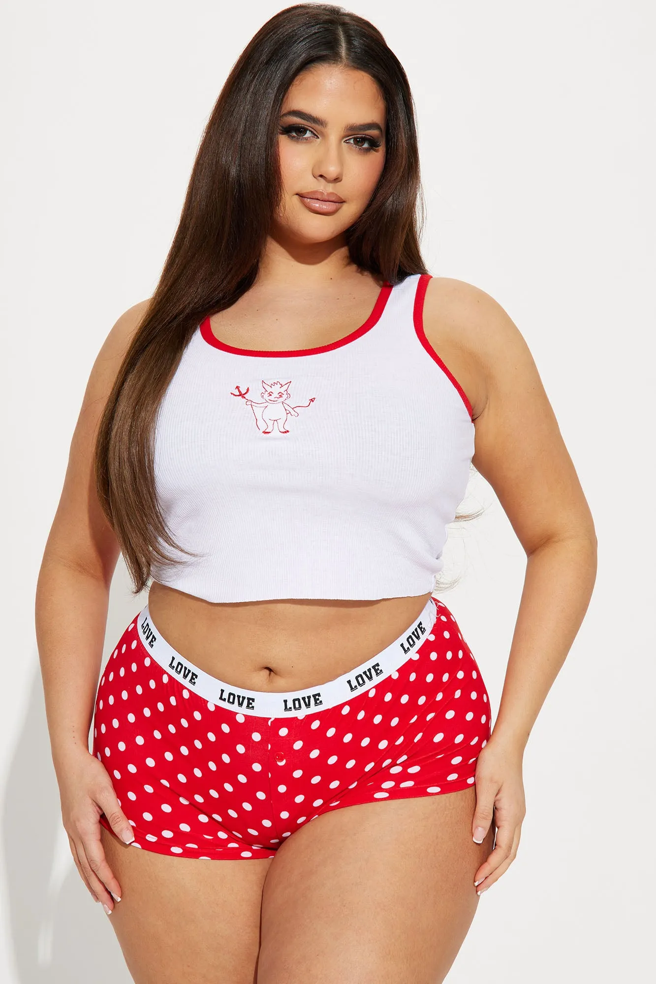 Bad For You PJ Boyshort Set - Red/White