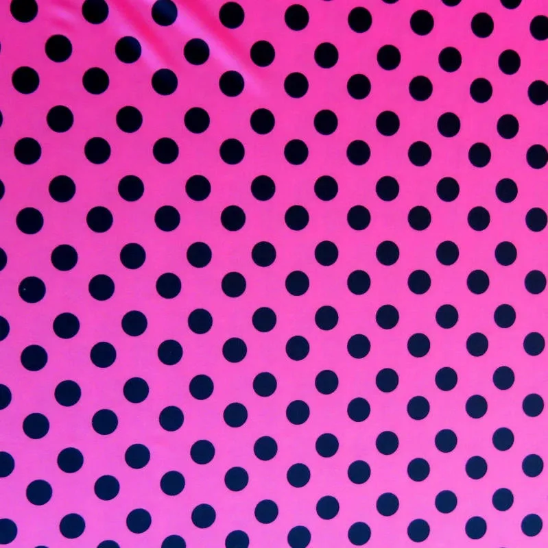 Black Polka Dots on Hot Pink Nylon Spandex Swimsuit Fabric