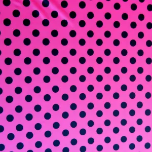 Black Polka Dots on Hot Pink Nylon Spandex Swimsuit Fabric