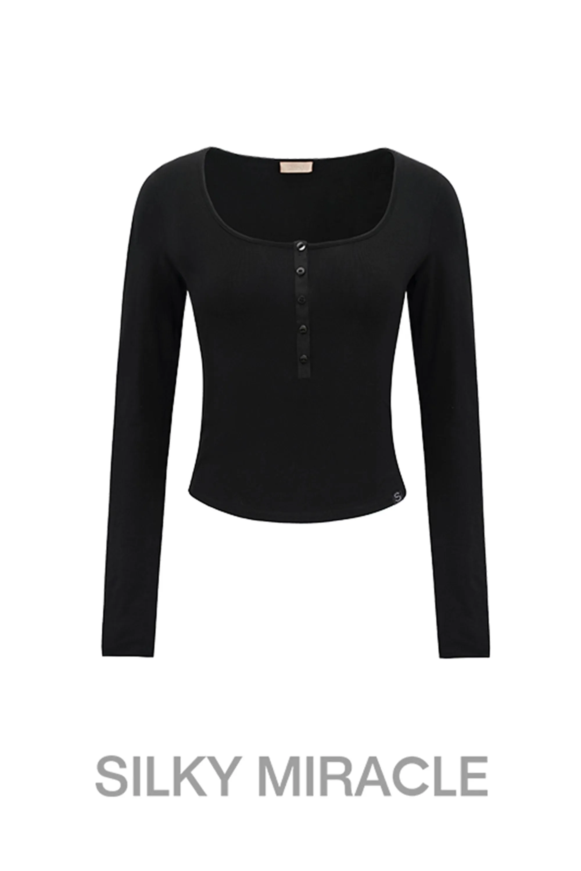 Black Silk Blend Knit Long Sleeve Top
