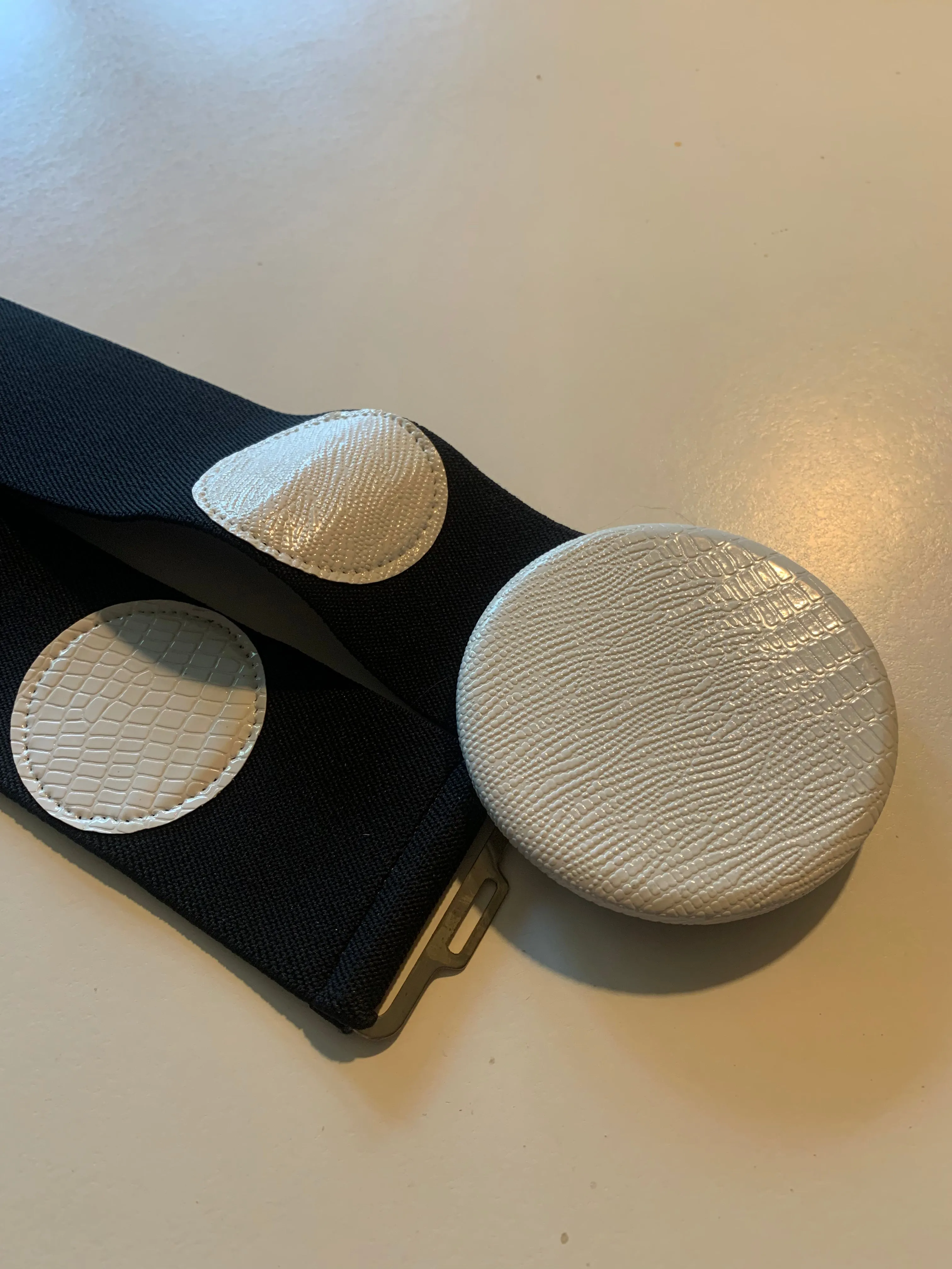 Black Wide Elastic New Wave Belt with Vinyl Dots and Circle Clasp circa 1980s