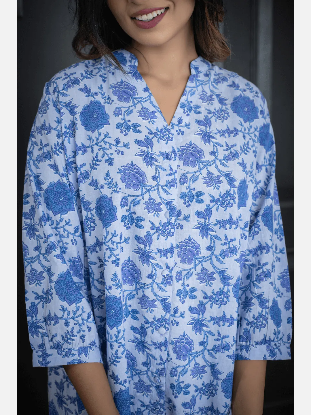 Blue Back pleated indigo Cotton Loungewear