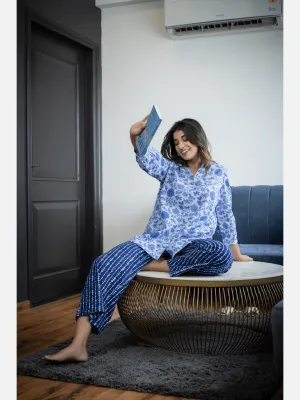 Blue Back pleated indigo Cotton Loungewear