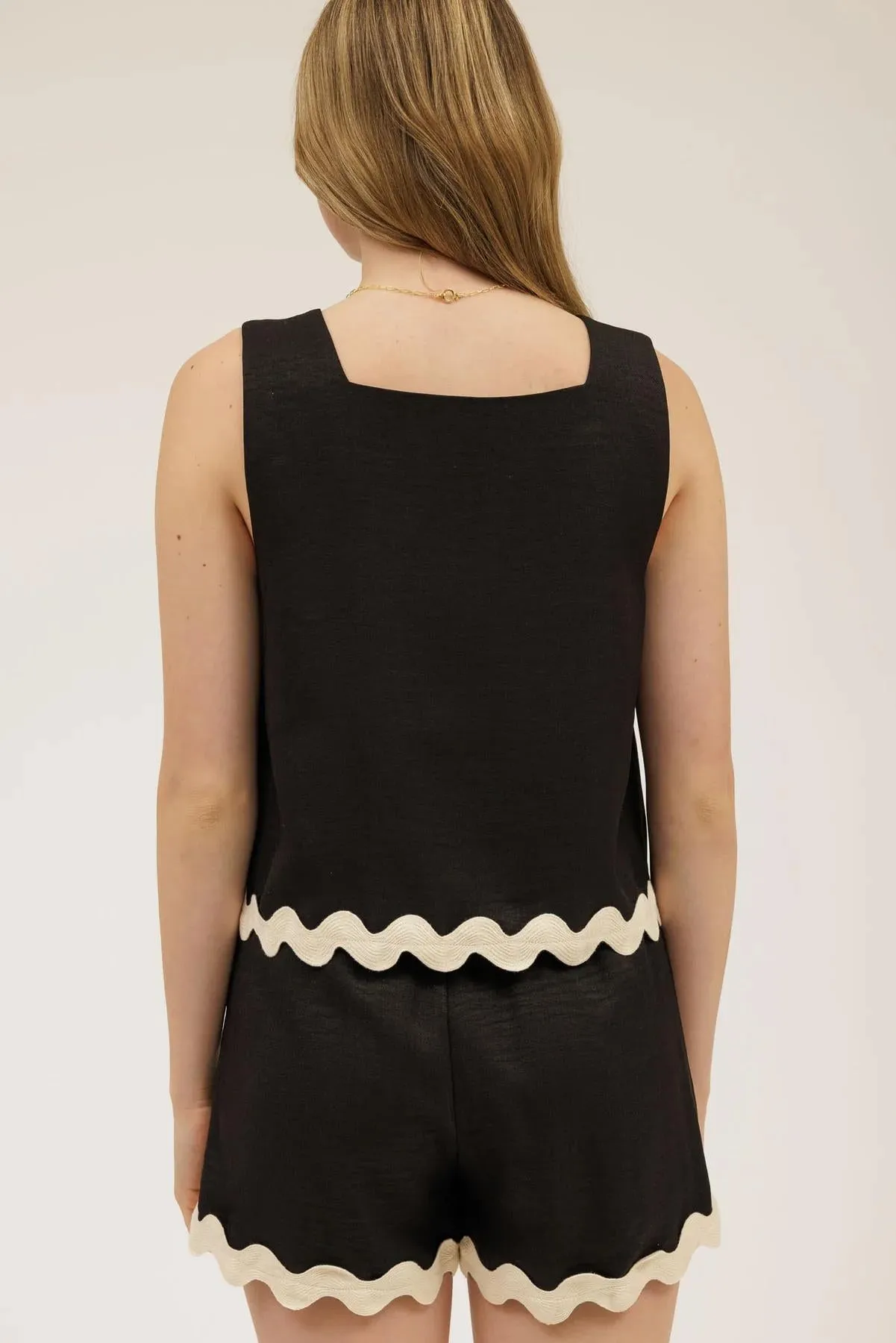 CONTRAST WAVY HEM SLEEVELESS SET