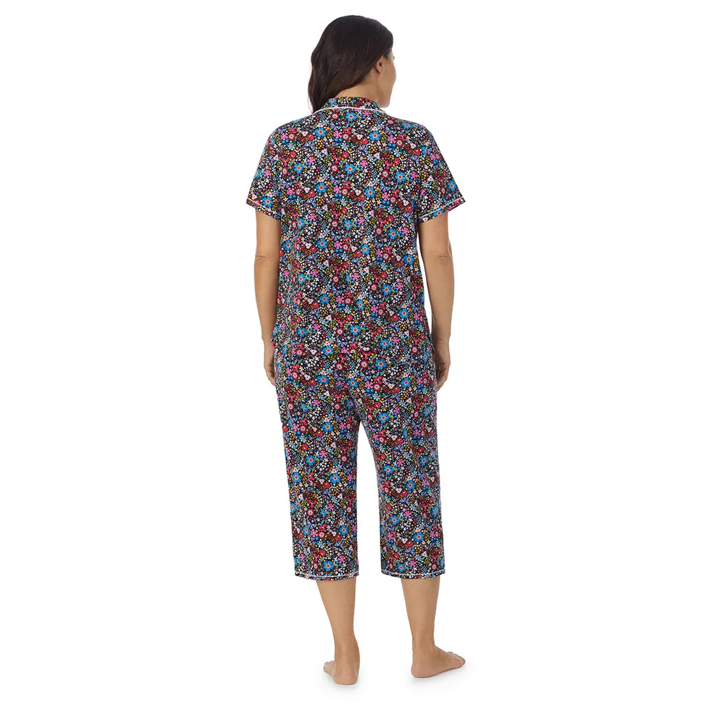 Cotton-Blend Short Sleeve Notch Collar 2-Pc Pajama Set PLUS