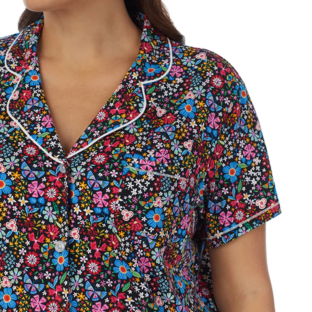 Cotton-Blend Short Sleeve Notch Collar 2-Pc Pajama Set PLUS