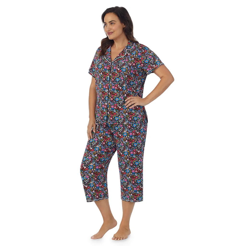 Cotton-Blend Short Sleeve Notch Collar 2-Pc Pajama Set PLUS