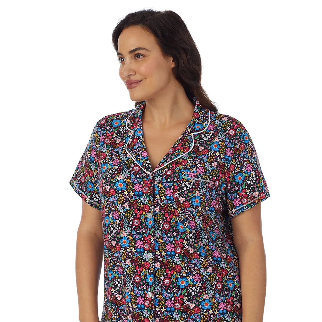 Cotton-Blend Short Sleeve Notch Collar 2-Pc Pajama Set PLUS