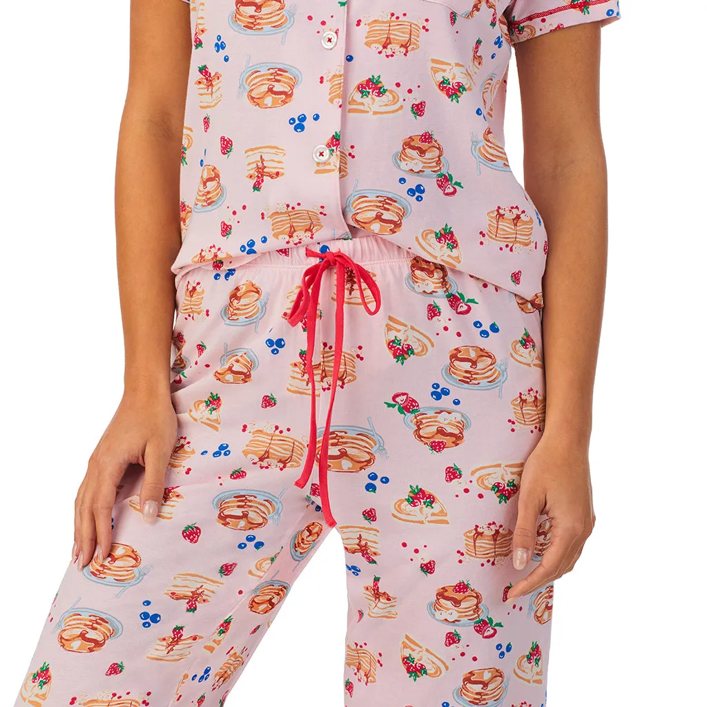 Cotton-Blend Short Sleeve Notch Collar 2-Pc Pajama Set