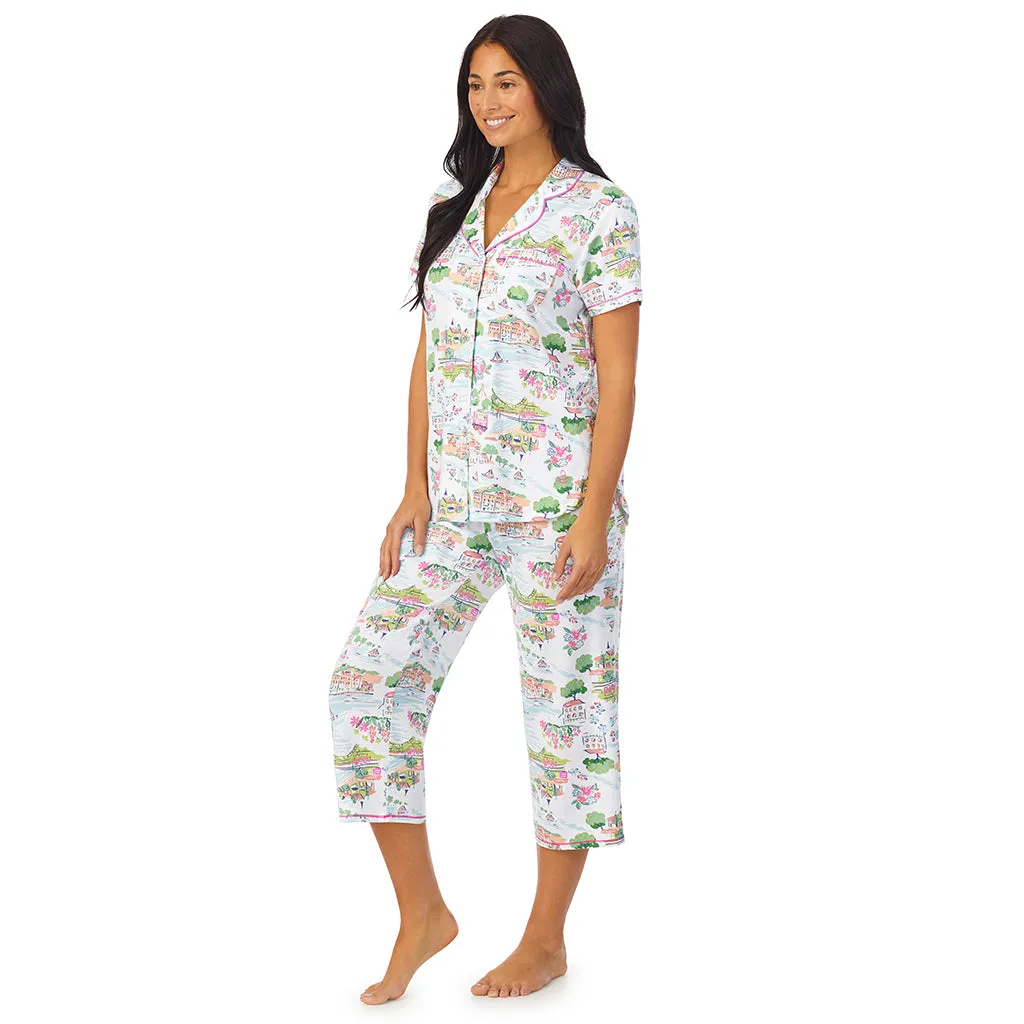Cotton-Blend Short Sleeve Notch Collar 2-Pc Pajama Set