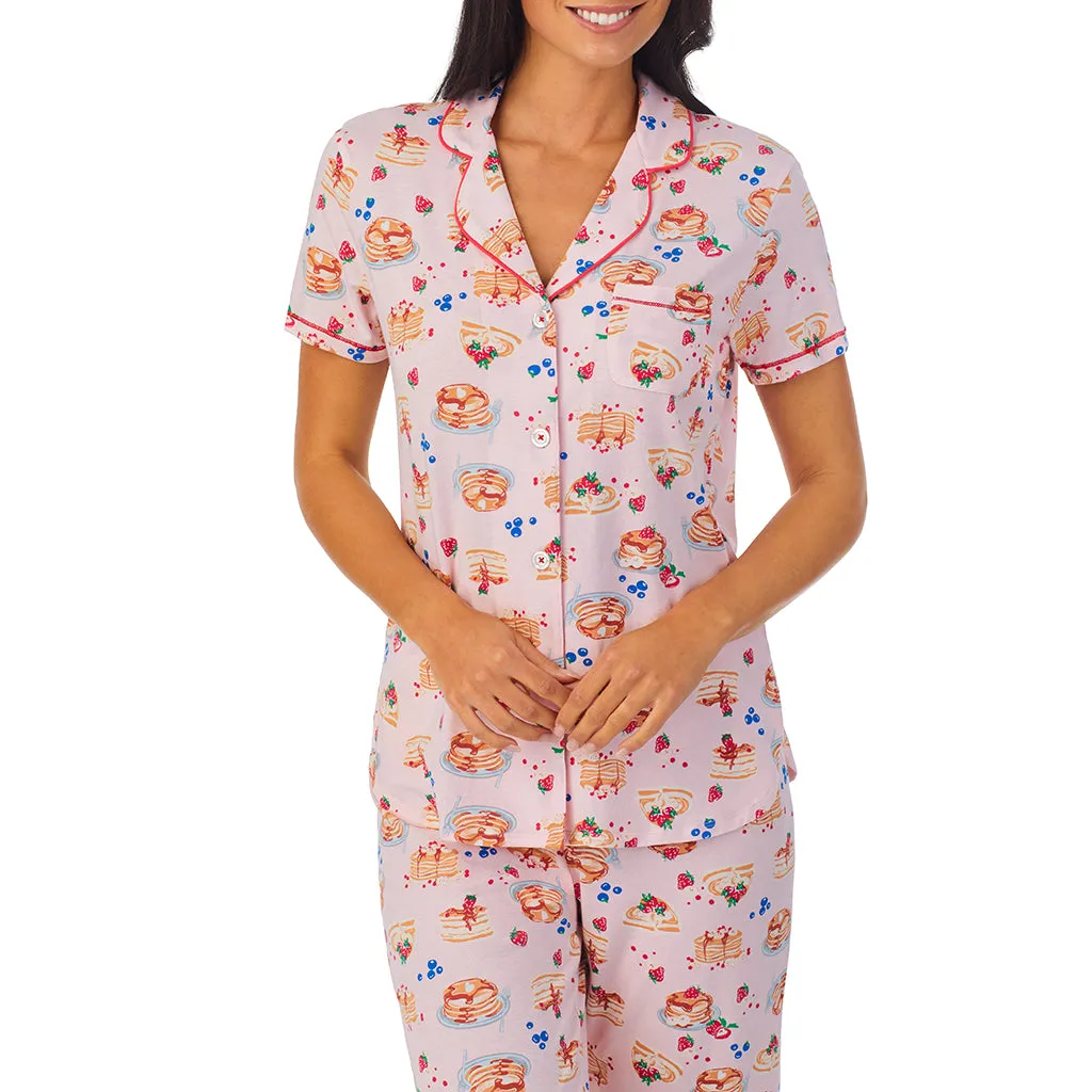 Cotton-Blend Short Sleeve Notch Collar 2-Pc Pajama Set