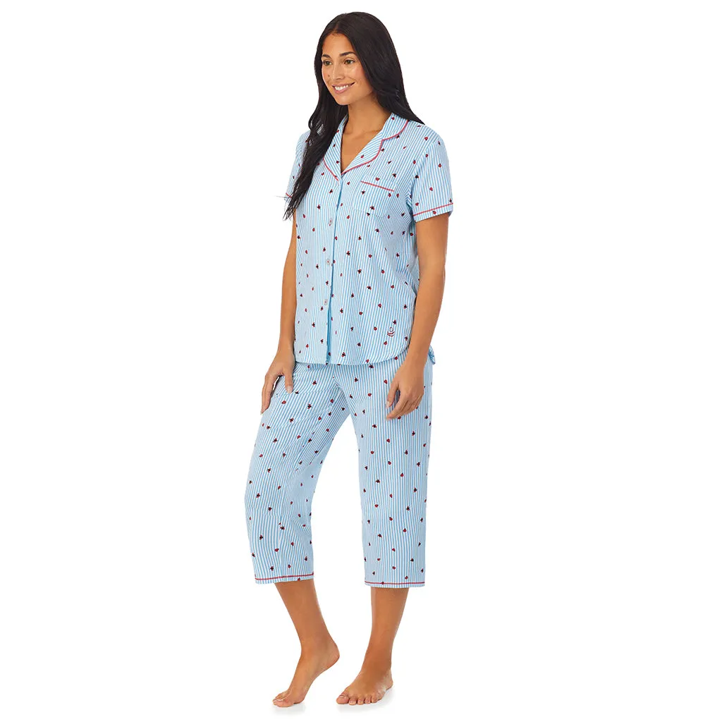 Cotton-Blend Short Sleeve Notch Collar 2-Pc Pajama Set