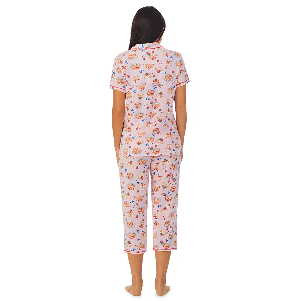 Cotton-Blend Short Sleeve Notch Collar 2-Pc Pajama Set