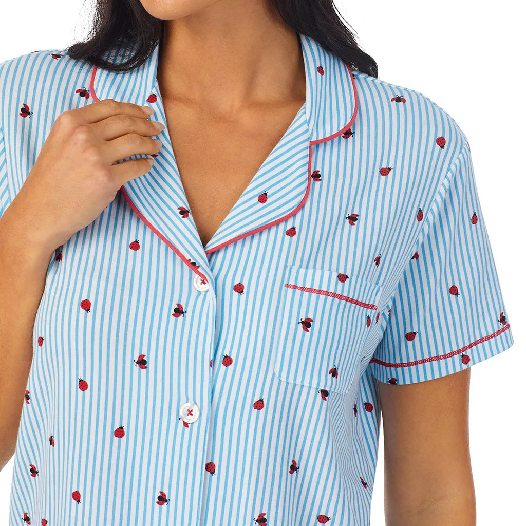 Cotton-Blend Short Sleeve Notch Collar 2-Pc Pajama Set