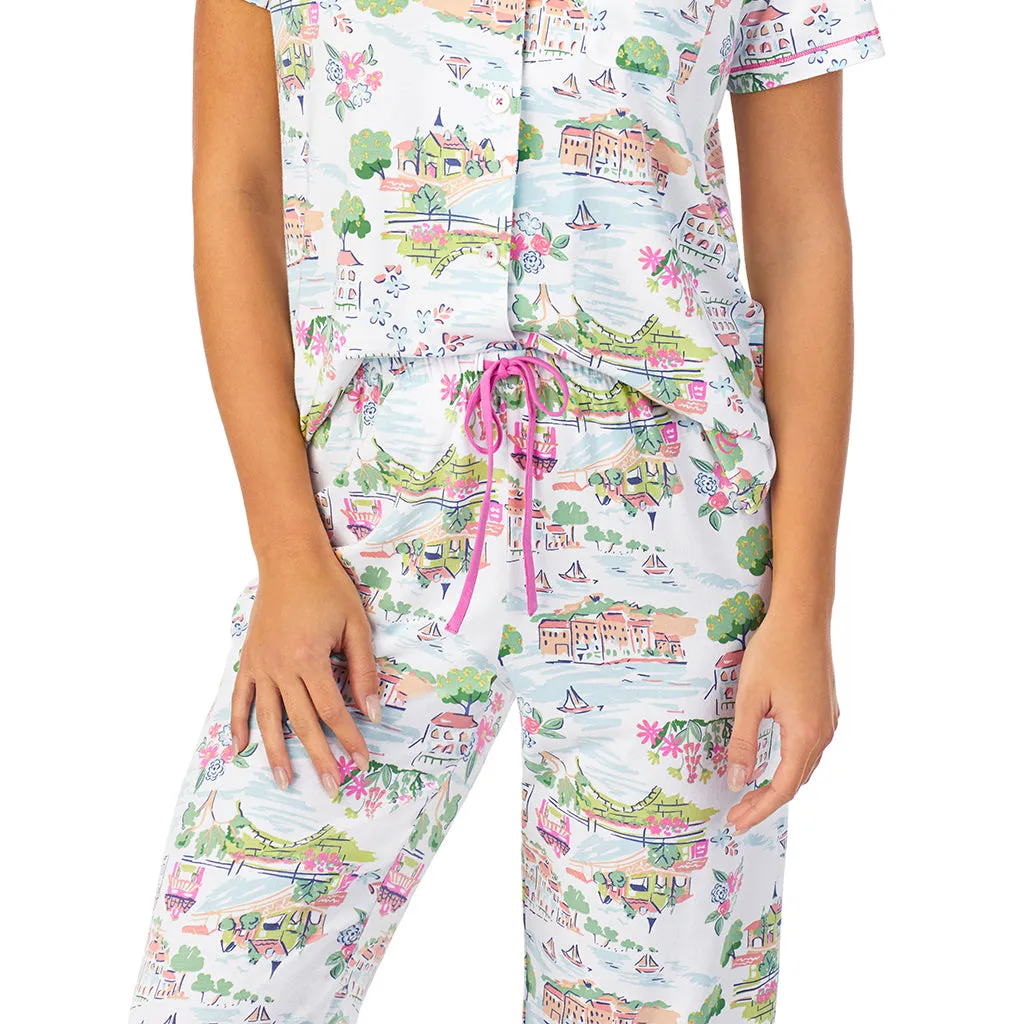 Cotton-Blend Short Sleeve Notch Collar 2-Pc Pajama Set