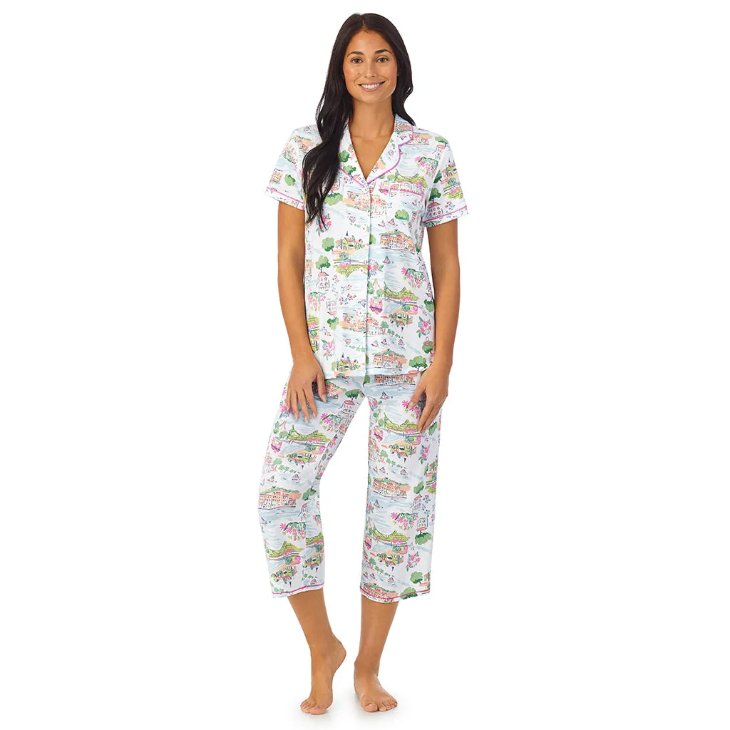 Cotton-Blend Short Sleeve Notch Collar 2-Pc Pajama Set