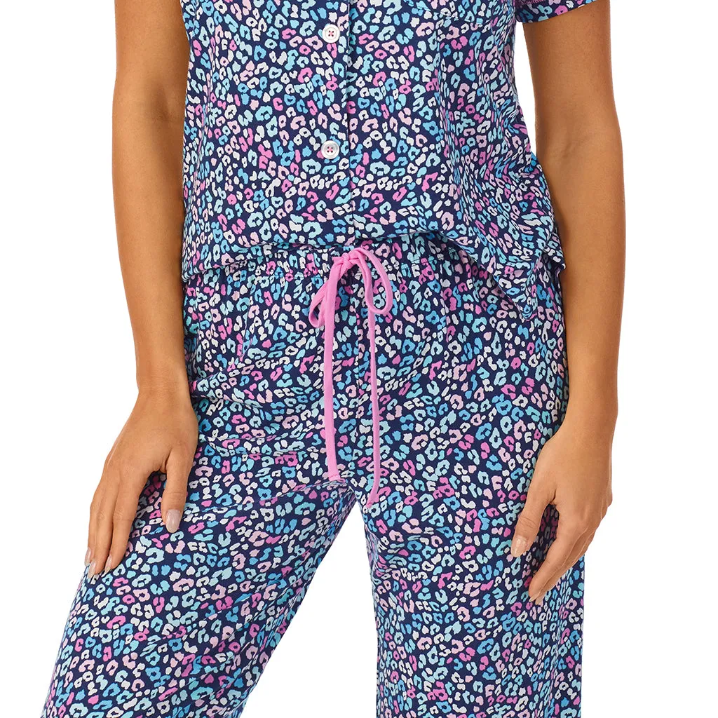 Cotton-Blend Short Sleeve Notch Collar 2-Pc Pajama Set