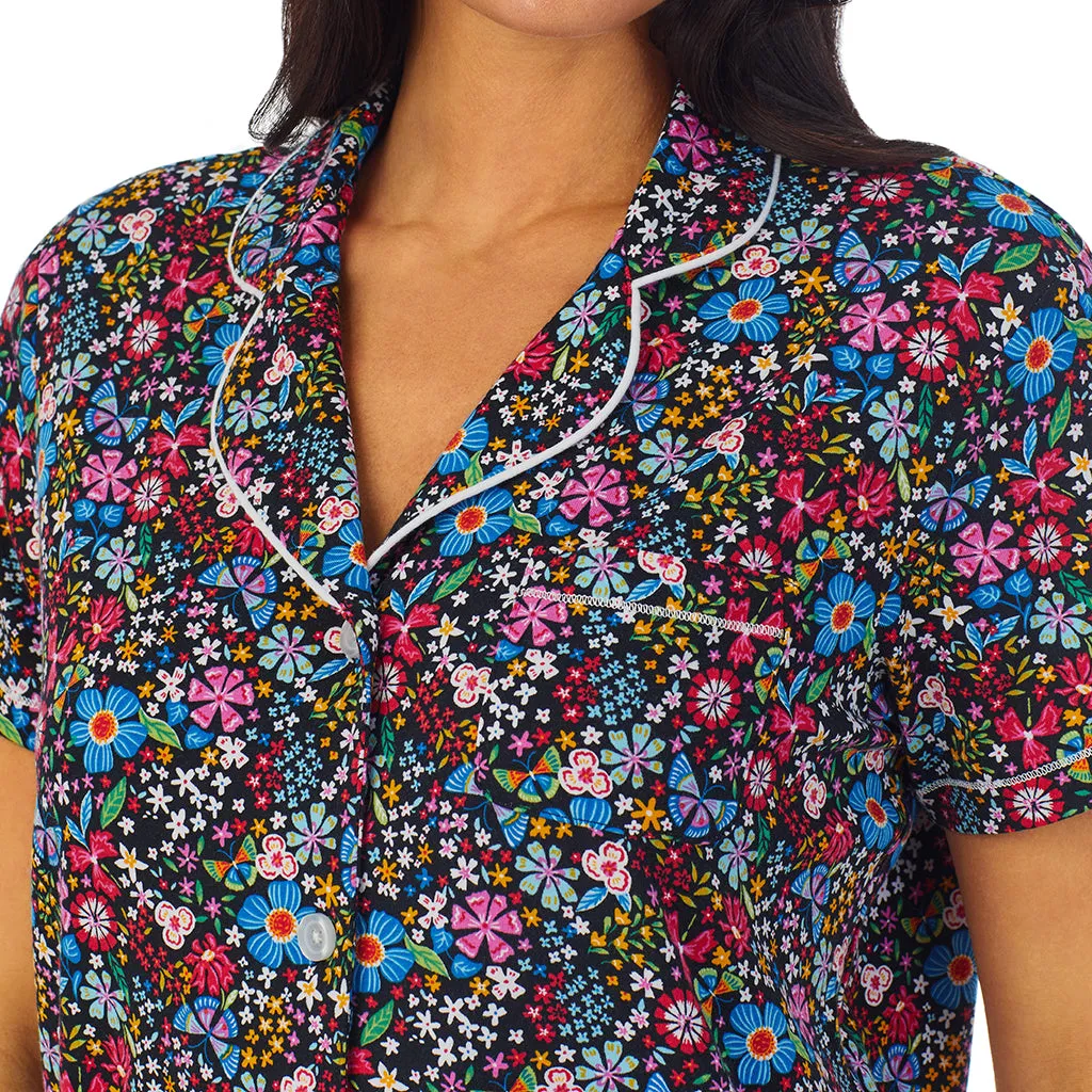 Cotton-Blend Short Sleeve Notch Collar 2-Pc Pajama Set
