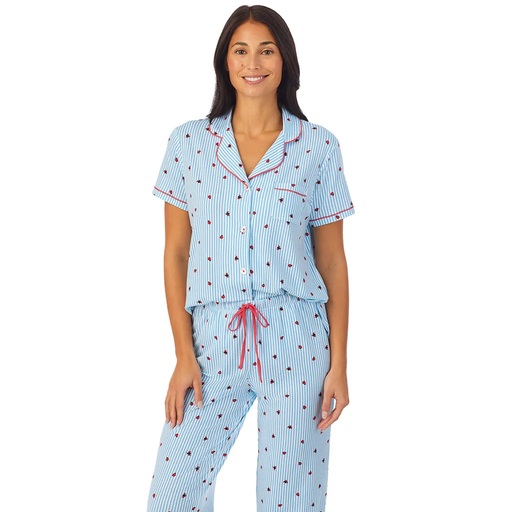 Cotton-Blend Short Sleeve Notch Collar 2-Pc Pajama Set