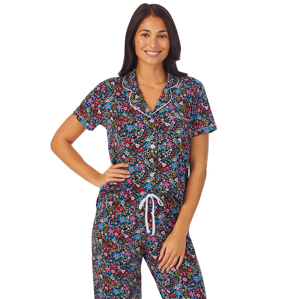 Cotton-Blend Short Sleeve Notch Collar 2-Pc Pajama Set
