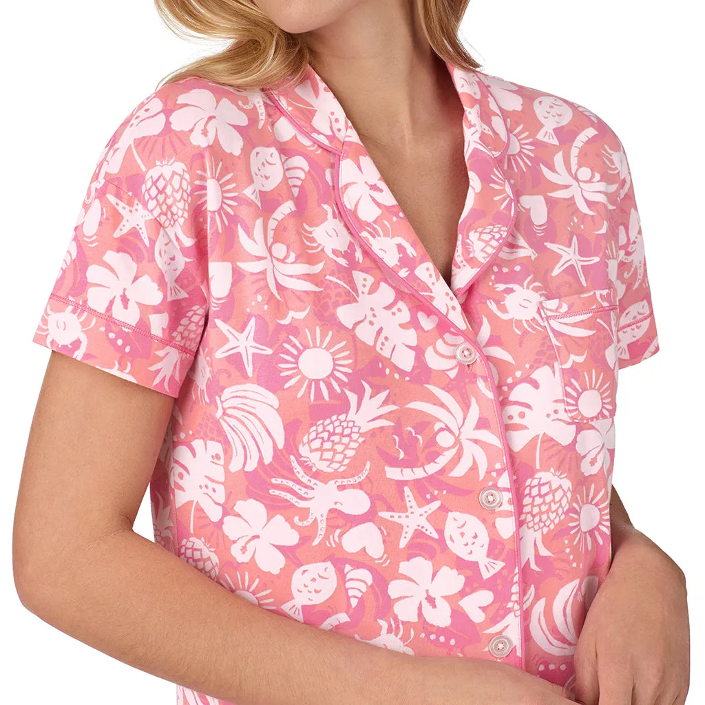 Cotton-Blend Short Sleeve Notch Collar with Boxer Short 2-Pc Pajama Set