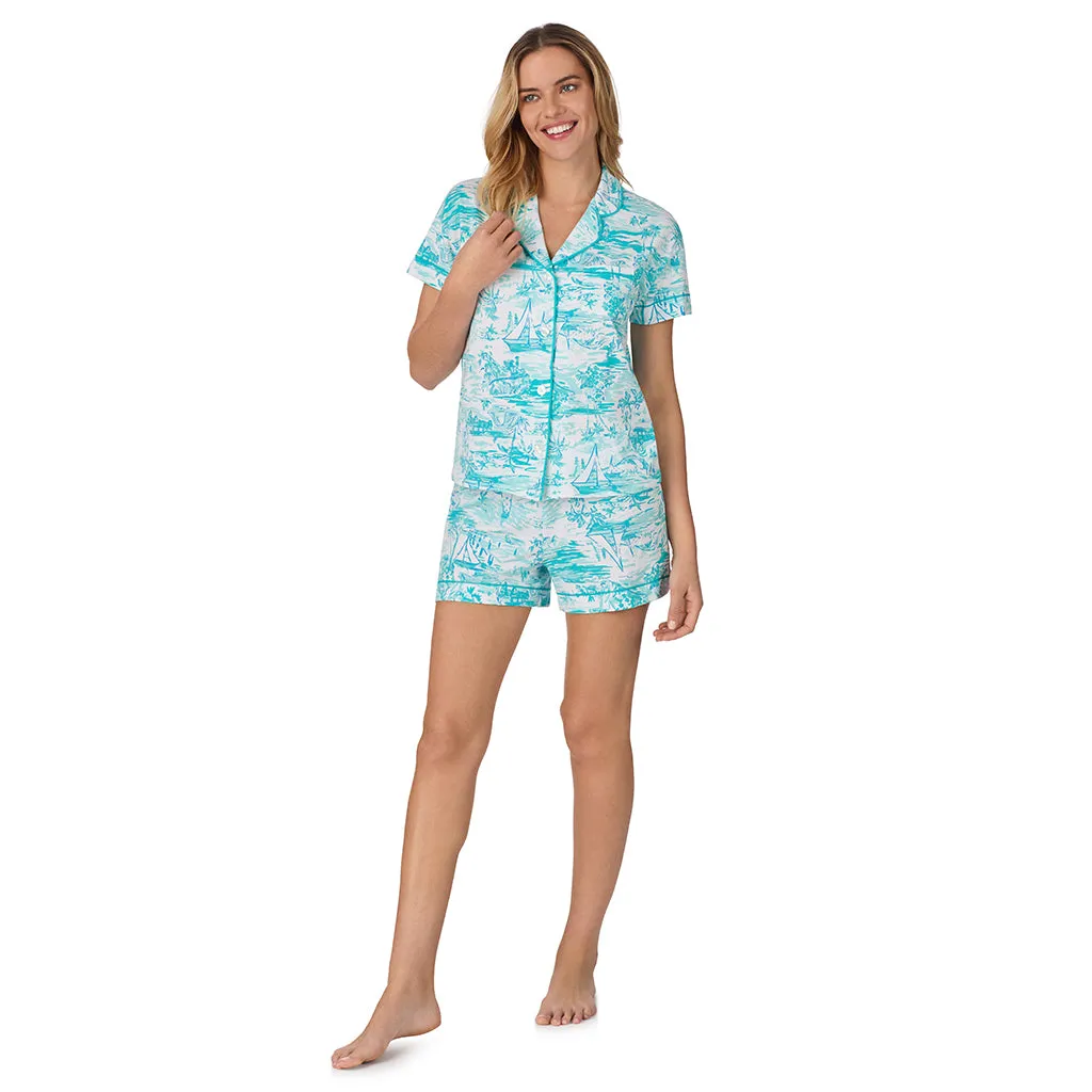 Cotton-Blend Short Sleeve Notch Collar with Boxer Short 2-Pc Pajama Set