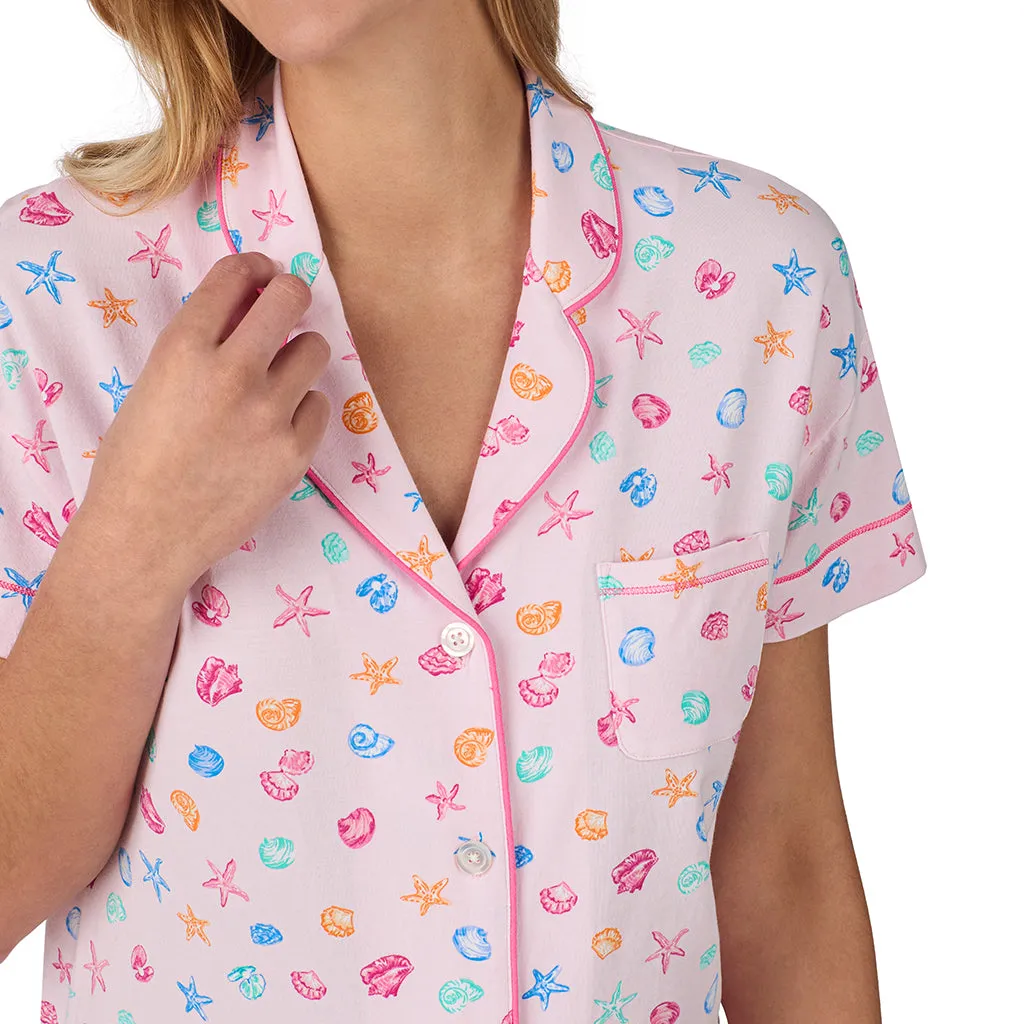 Cotton-Blend Short Sleeve Notch Collar with Boxer Short 2-Pc Pajama Set