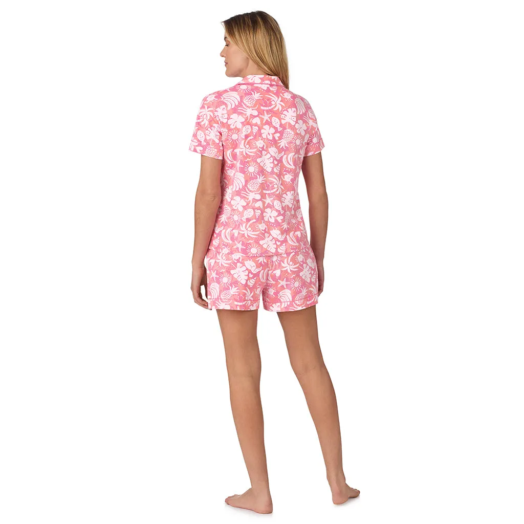 Cotton-Blend Short Sleeve Notch Collar with Boxer Short 2-Pc Pajama Set