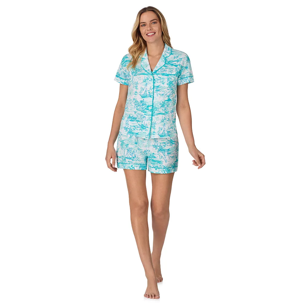 Cotton-Blend Short Sleeve Notch Collar with Boxer Short 2-Pc Pajama Set