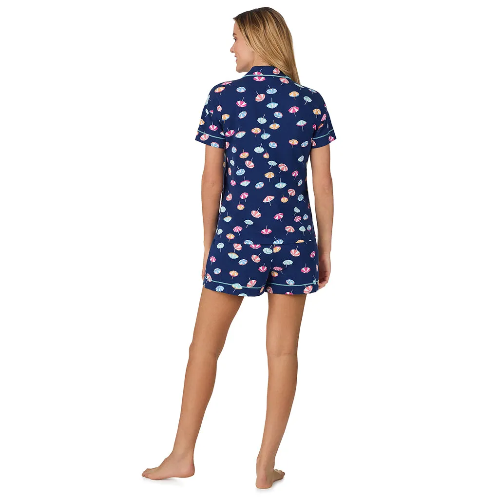 Cotton-Blend Short Sleeve Notch Collar with Boxer Short 2-Pc Pajama Set