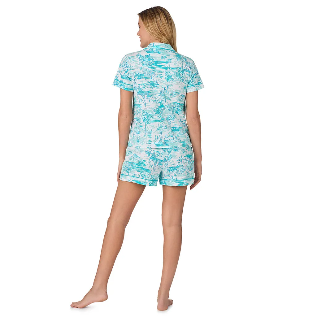 Cotton-Blend Short Sleeve Notch Collar with Boxer Short 2-Pc Pajama Set