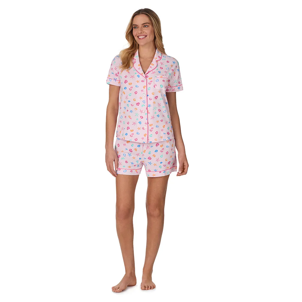 Cotton-Blend Short Sleeve Notch Collar with Boxer Short 2-Pc Pajama Set