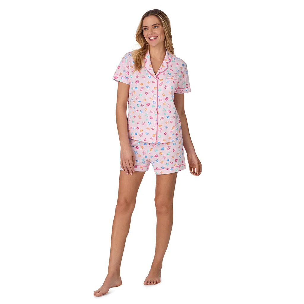 Cotton-Blend Short Sleeve Notch Collar with Boxer Short 2-Pc Pajama Set