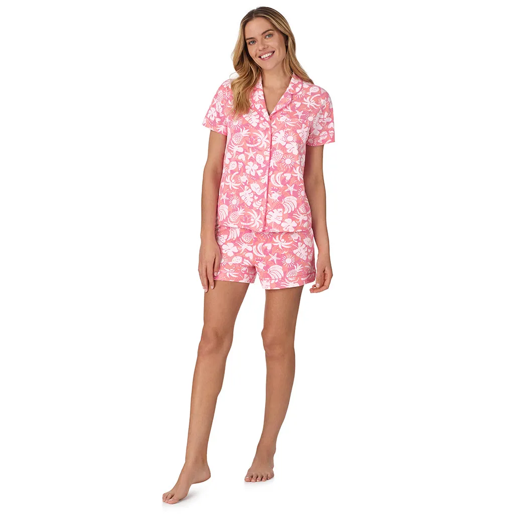 Cotton-Blend Short Sleeve Notch Collar with Boxer Short 2-Pc Pajama Set