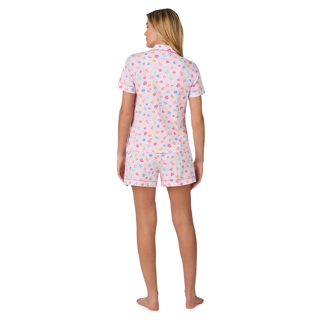 Cotton-Blend Short Sleeve Notch Collar with Boxer Short 2-Pc Pajama Set