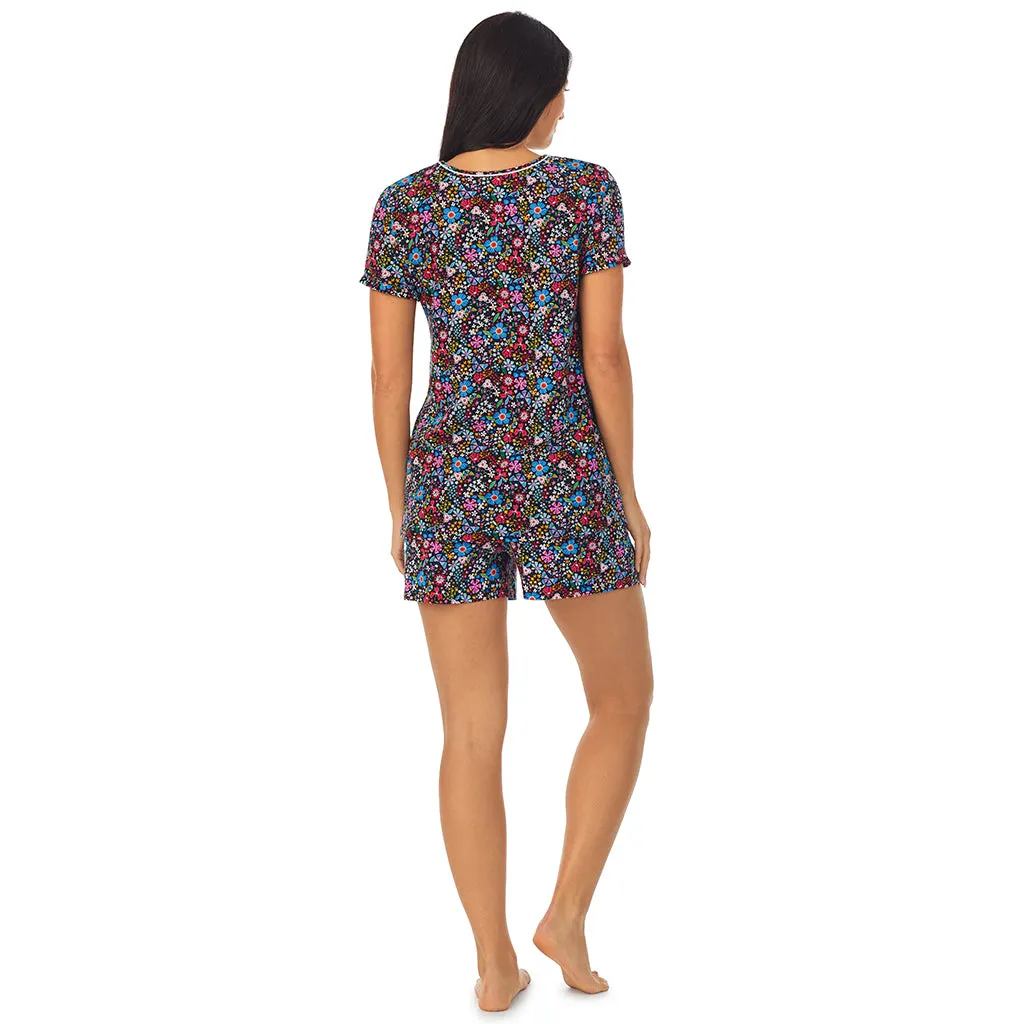 Cotton-Blend Short Sleeve Top with Boxer Short 2-Pc Pajama Set