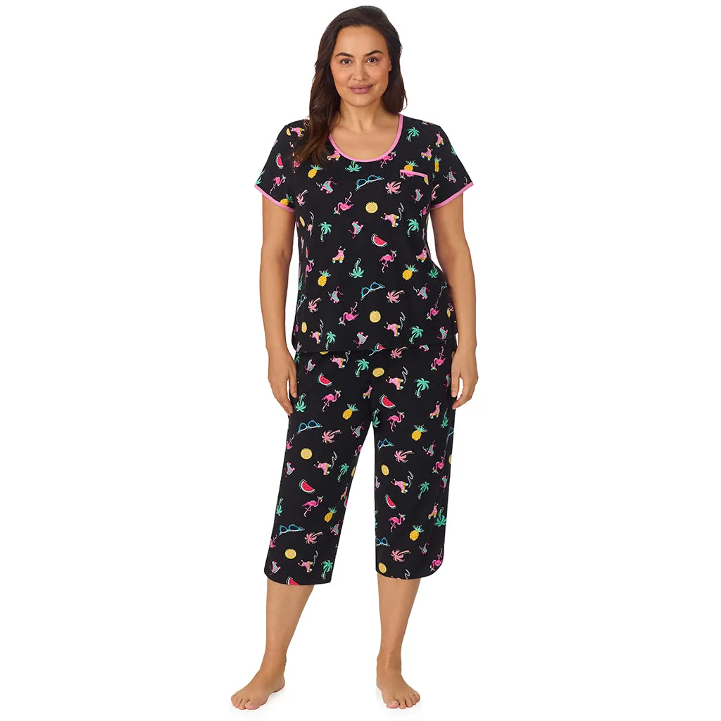Cotton-Blend Short Sleeve Top with Cropped Pant 2-Pc Pajama Set PLUS