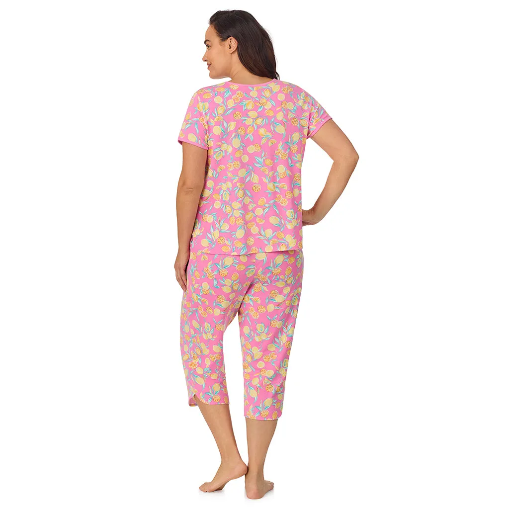 Cotton-Blend Short Sleeve Top with Cropped Pant 2-Pc Pajama Set PLUS