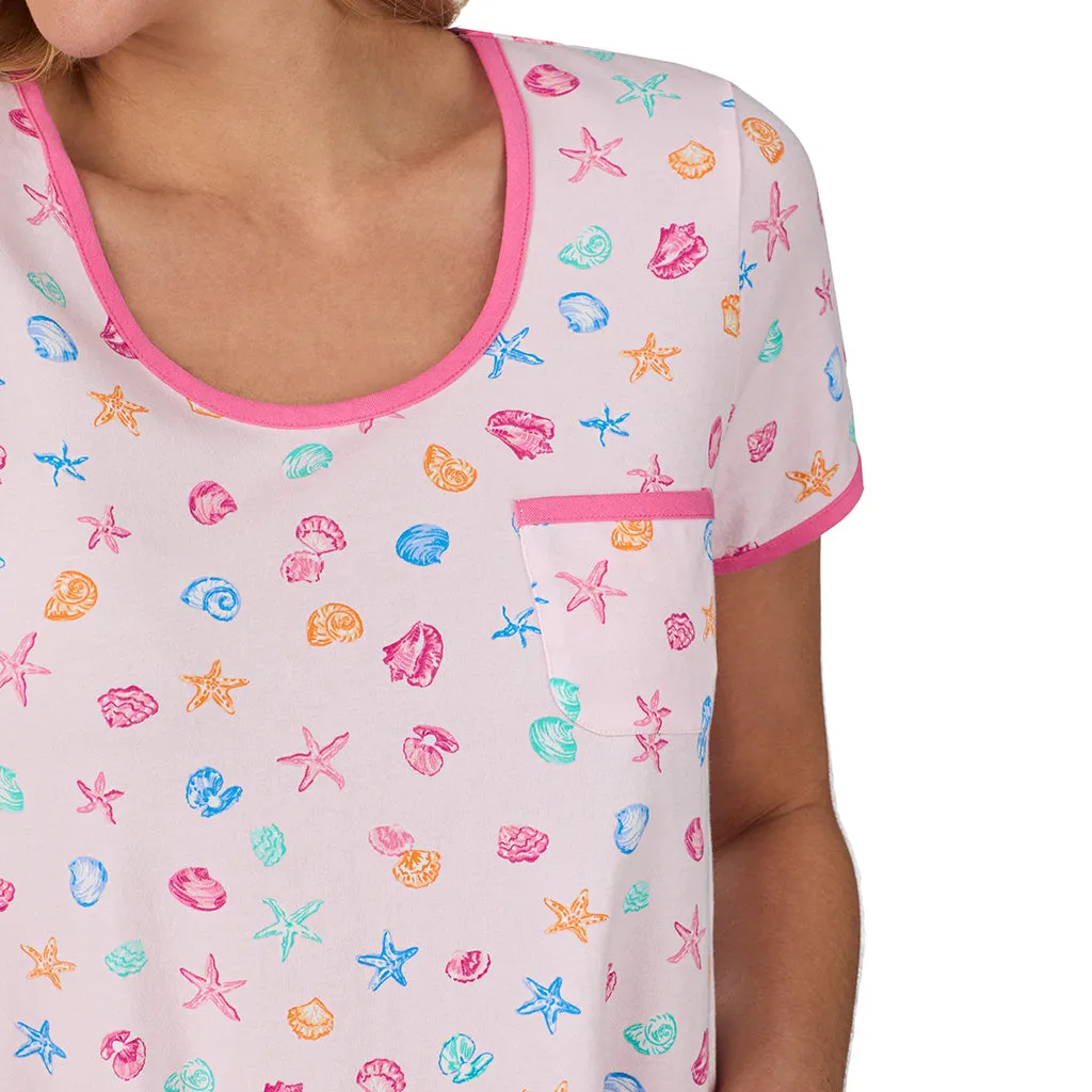 Cotton-Blend Short Sleeve Top with Cropped Pant 2-Pc Pajama Set